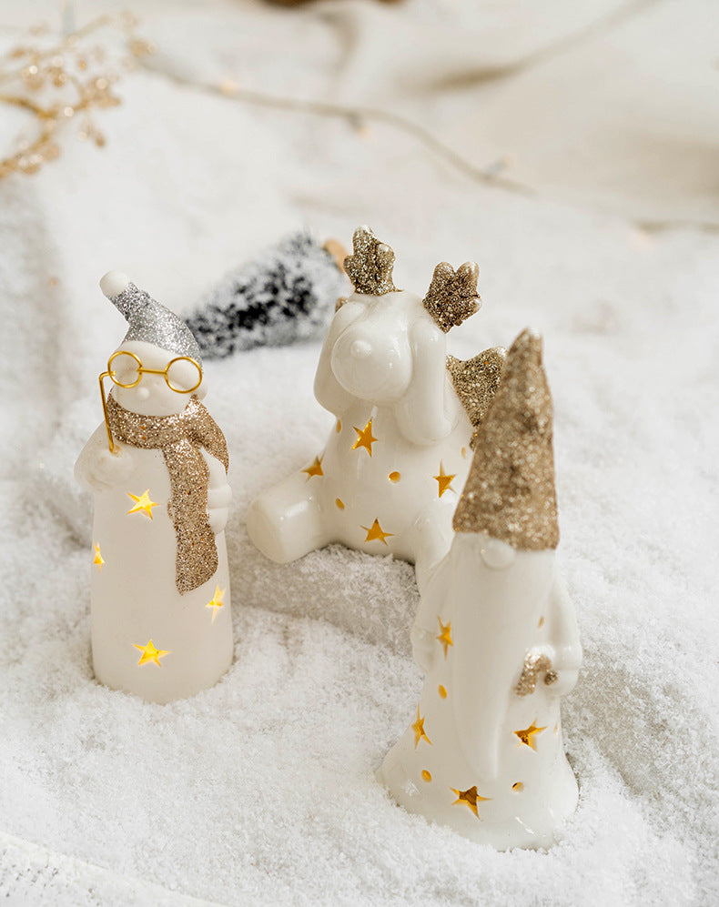 White Ceramic Christmas Village with LED light –